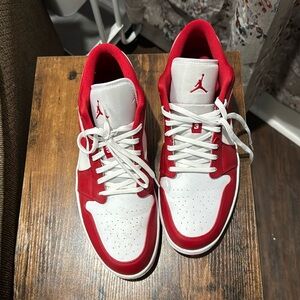 Red and white Jordan 1s